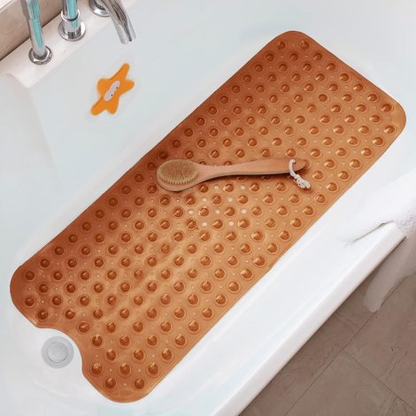 Alfombrilla de baño antideslizante para ducha, con ventosas, lavable a máquina (marrón). (1/5)
