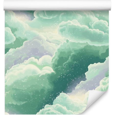Papier peint aquarelle Menthe Galaxie pour salon et chambre 50x1000 cm (1/5)