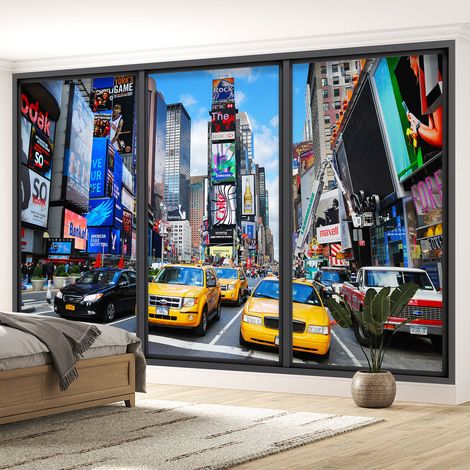 Papier peint panoramique Trompe l'oeil baie vitrée - New york - 325 cm x 195 cm (1/5)