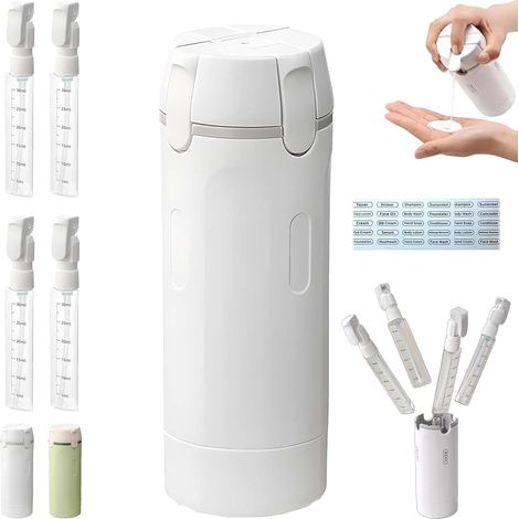 Flacon distributeur de voyage 4 en 1 pour articles de toilette anti-fuite - Conteneurs portables pour shampooing, lotion, après-shampooing, crème (1/5)