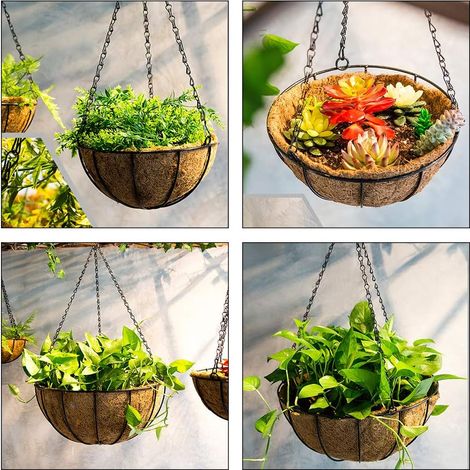 Pot de fleurs en noix coco, panier suspendu, jardinière fer forgé, pots décoratifs (1/5)