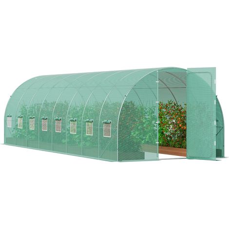 Serre Tunnel Jardin, 835x290x225 cm, Tente Abri Plantes avec Cadre en Acier Galvanisé, Couverture en PE Verte, Porte à Glissière Enroulable, 16 Fenêtres, pour Extérieur Cultiver Légumes Fleurs (1/5)