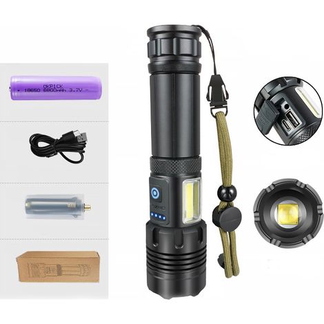 Lampe Torche LED Ultra Puissante, Lampe de Poche Rechargeable, Lampe Torche Tactique Militaire Puissante, IPX6 Étanche, 7 Modes D'éclairage pour Camping Randonnée,et Urgences (1/5)