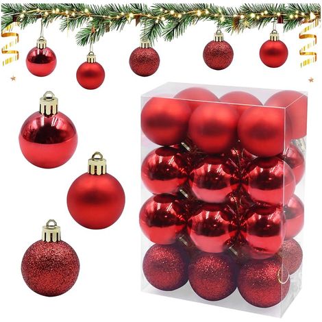 24 Boules de Noël Rouges Miniatures, Déco Sapin Incassable, Ornements de Sapin de Noël pour Intérieur et Extérieur (1/5)