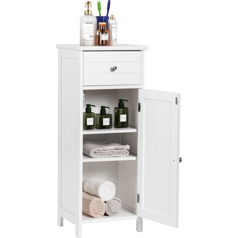 3-Tier Bathroom Floor Cabinet Wooden Side Storage Organizer W/ Drawer Adjustable (1/5)