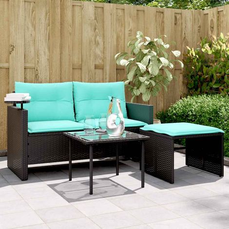 3-teiliges Gartensofa-Set mit Kissen, schwarzes Polyrattan (1/5)