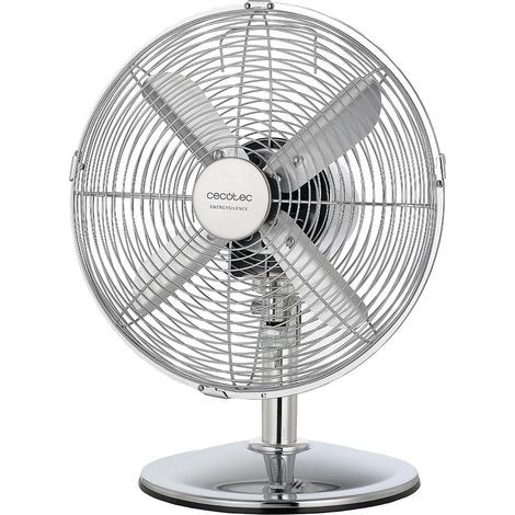 Cecotec Ventilateur de bureau EnergySilence 620 RetroDesk. 40 W, finition chromée, 12" de diamètre avec 4 pales, 3 vitesses, oscillation, hauteur réglable, sécurité maximale