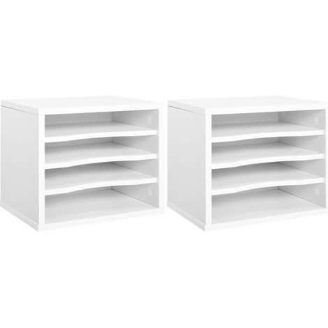 Lot de 2 organiseurs bureau bois blanc avec 4 couches fournitures support d'imprimante dim. 35,5L x 25l x 28,6H cm (1/5)