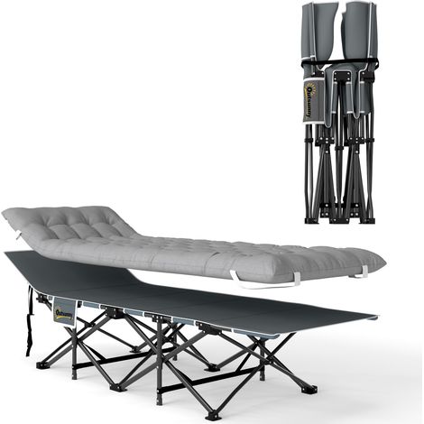 Lit de camping pliable avec matelas, Lit de Camp Pliant, pochette latérale et sac intégré, 185 x 68 x 37 cm, gris clair (1/5)
