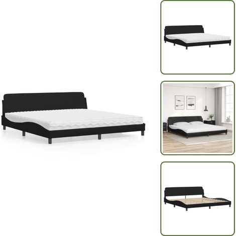 The Living Store Lit avec matelas noir 200x200 cm similicuir - Lit Double - Lit Plateforme - Lit Design - Literie - Sommier Tapissier (1/5)