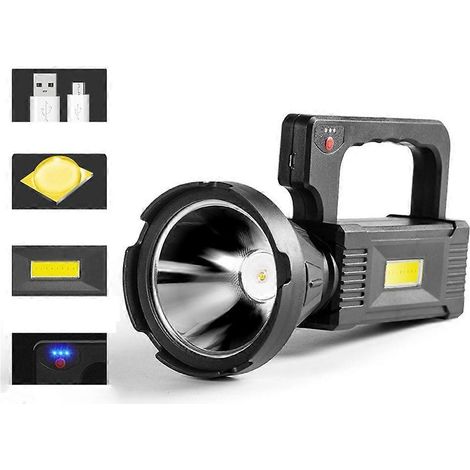 Lampe torche LED puissante, portable et rechargeable par USB, étanche, idéale pour le camping et la pêche en extérieur. (1/5)