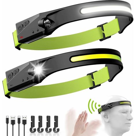 Lampada frontale, 2 pezzi Lampada frontale a LED Ricaricabile tramite USB COB XPE Induzione Impermeabile, Torcia frontale a LED 5 modelli di illuminazione per corsa, pesca, campeggio, escursionismo, c (1/5)