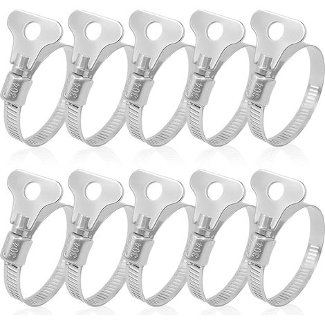 Lot de 10 colliers de serrage réglables en acier inoxydable 304 avec poignée - Colliers de serrage polyvalents pour tuyau d'eau, gaz, piscine (1/5)