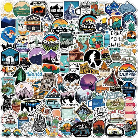 100 Autocollants, Extérieur, Vinyle, Imperméable, PVC, Camping, Randonnée (1/5)