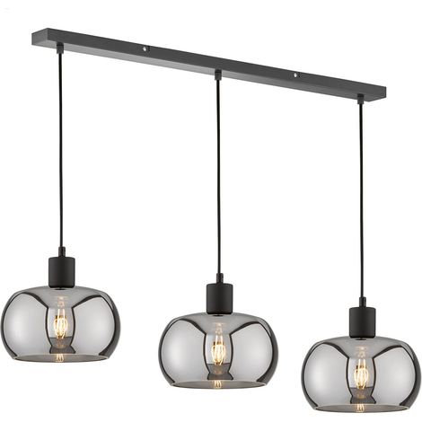 Suspension Dima - Noir sable - Verre - Couleur fumée - Longueur : 110 cm - Largeur : 22 cm - Plafonnier : 160 cm - 3 ampoules E27 max. 40 W - 60901 (1/5)