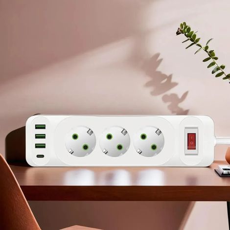JSSEVN-Power-Base Multiple Basic mit 3 Steckdosen, 2 m Kabel, Farbe: Weiß, Mittel