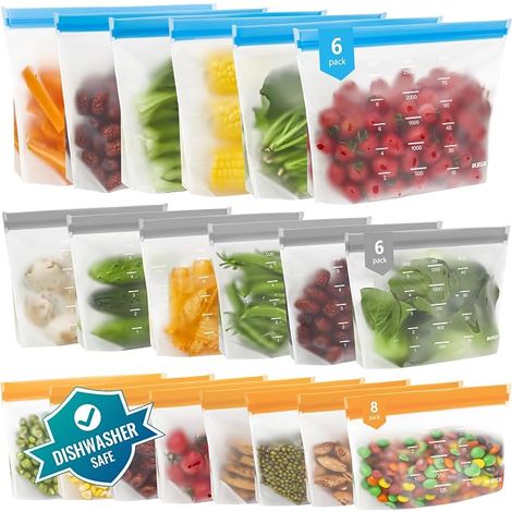 Sacs Congelation Réutilisables Avec Zip Lavables Sacs Alimentaires En Silicone Grand Format Congélateur (1/5)