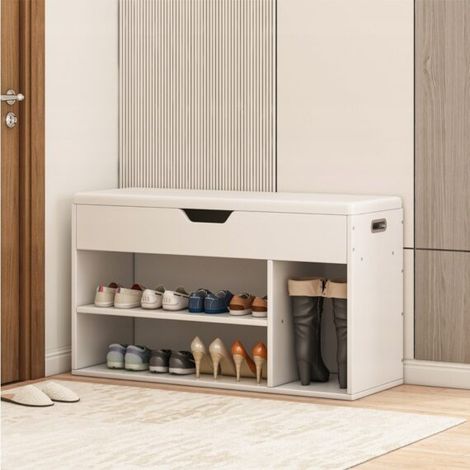 Schuhschrank weißem mit Sitz und Ablage 80 cm (1/2)