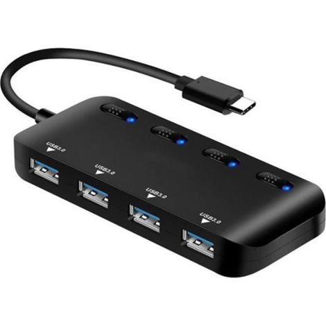 Hub TYPC 3.0 Multiprise, Multi 4 Ports USB Multiple Ultra Fin avec Voyants de Commutateurs d\'alimentation IndividuelsC (1/4)
