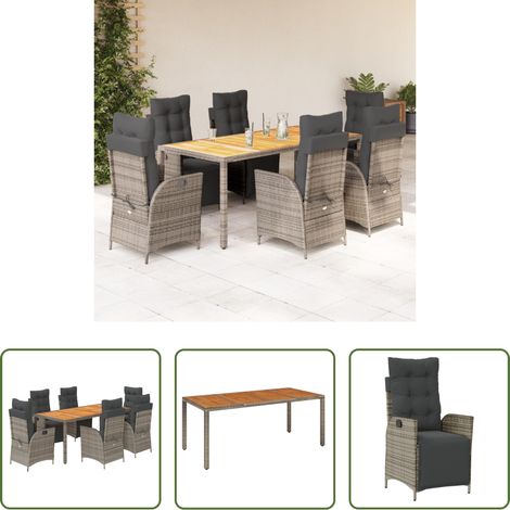 Gartentisch - 7-tlg. Garten-Essgruppe mit Kissen Grau Poly Rattan (1/5)