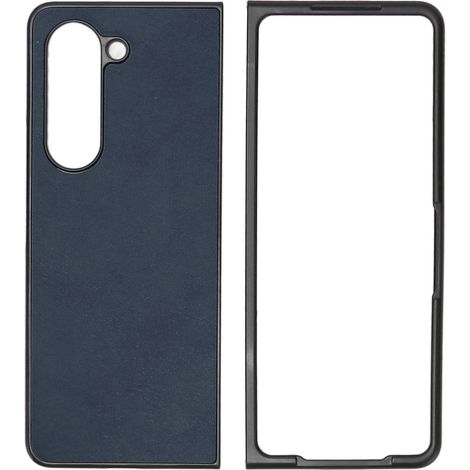 Étui rabat pour Samsung Galaxy Z Fold 5 en cuir synthétique, protection pliante, grain vachette bicolore bleu (1/5)