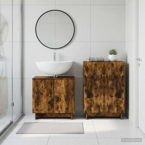 vidaXL 2 Piece Bathroom Cabinet Set EDE Smoked Oak Engineered Wood (1/5)