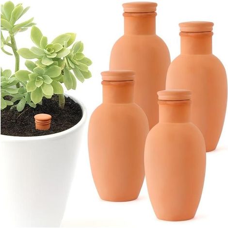 4globes d'arrosage en argile avec couvercle. Système d'auto-irrigation en terre cuite pour plantes. Arrosage facile et périphérique. (1/5)