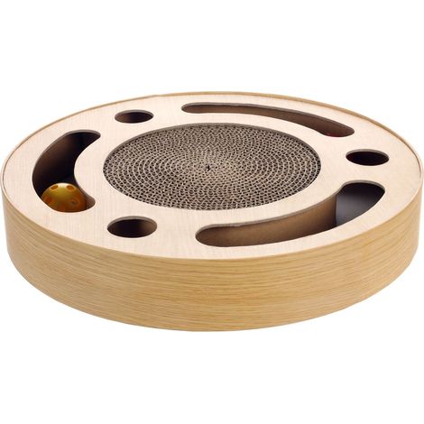 Jeu a gratter pour chat en carton rond et balles sonores 33 cm (1/4)