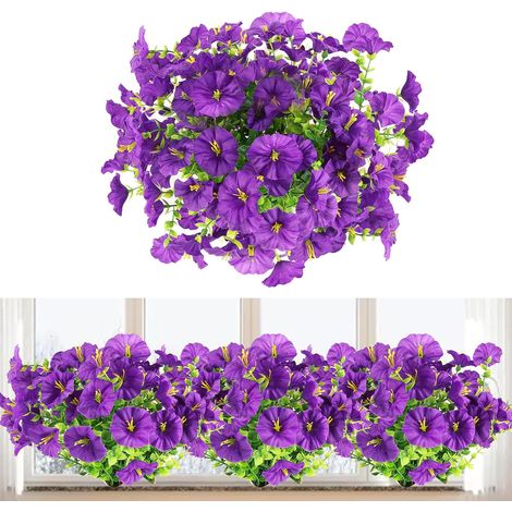 Lot de 7 Fleurs Artificielles Pétunia - 37cm - Matière Résistante UV - Décoration Extérieure Durable - Pour Balcon Jardin Terrasse - Couleur Violette (1/5)