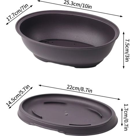 (Pot ovale avec plateau) Pot à bonsaï imitation argile violette, pot de fleurs en plastique, pot pour plantes succulentes, jardinière de jardin (1/4)