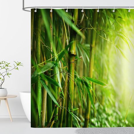 Rideau Douche Anti Moisissure 200x200 cm Bambou Vert Imprimé Rideau de Douche Baignoire Tissu Imperméable Polyester A3 Motif Zen Rideaux Salle de Bain avec Anneaux Lavable Machine (1/5)