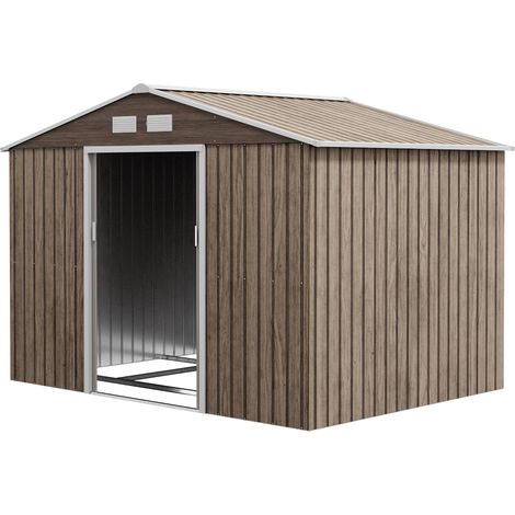Abri de jardin 5,4 m² 2,77 x 1,95 x 1,92 m kit de fondation porte coulissante ventilations acier galvanisé, marron clair (1/5)