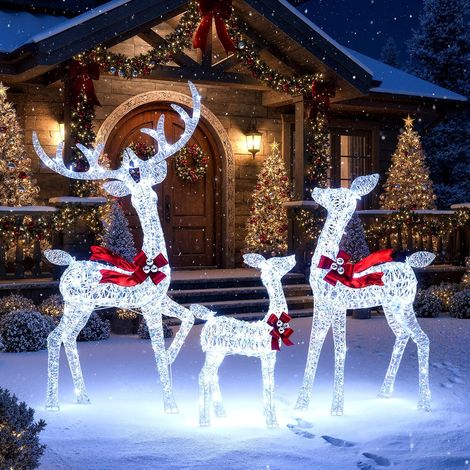 COSTWAY 3PCS Famille de Rennes de Noël Lumineux, 215 LED Blanc Froid (1/5)