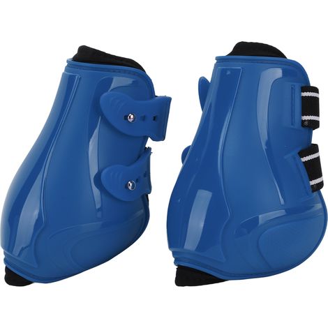 Protection des membres postérieurs du cheval : guêtres respirantes et offrant un excellent maintien, adaptées à toutes les conditions météorologiques (bleues, taille XL). (1/5)