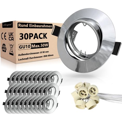 30er Led encastrables 230V GU10 Set Cadre d'encastrement Rond 68mm Spots Orientable 360° Chrome poli Cadre de spots de plafond y compris douille GU10 pour LED ou halogène (1/5)