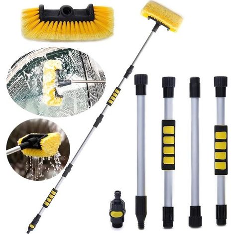 Brosses de lavage auto - Brosse de lavage auto de 38,5 à 160 cm avec manche long - Extensible - Poils souples et raccord pour tuyau d'arrosage - Pour voitures, camions, SUV, camping-cars et bateaux (1/5)