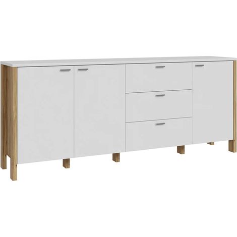 Buffet L. 208 cm décor gris clair / chêne et poignées métal - DEVONNE (1/5)
