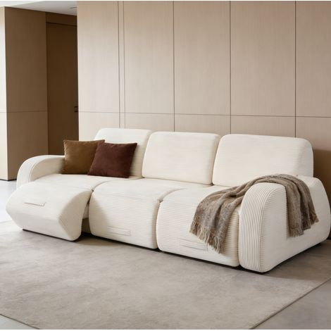 Canapé d'angle convertible modulable en velours côtelé beige (1/5)