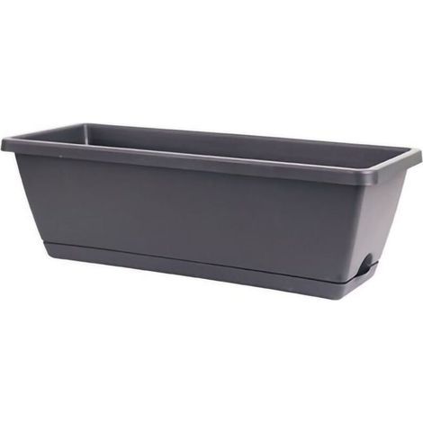Grand Bac de Culture Rectangulaire Intérieur Extérieur - Gris Foncé, 50cm x 19cm, Idéal pour Balcon et Maison - Avec Support - KZQ