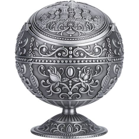 Vintage, handgefertigter Metallaschenbecher, gestempeltes rundes Design, Geschenkdekoration (Silber) (1/5)