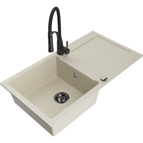 Mexen Leo fregadero de granito de 1 seno con escurridor y grifo de cocina Aster, beige - 6501-69-73450-70-B (1/5)