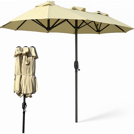 Ombrellone Doppio da Giardino 3x1.5 Metri Apertura a Manovella e Copertura Beige (1/5)