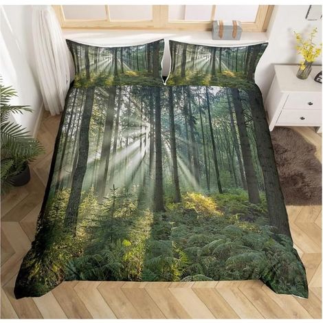 Arbre Print Parure de Lit 200x200cm Feuille Branche Ensembles de Housse de Couette pour Enfants Vert Naturel Paysage - 15T (1/3)
