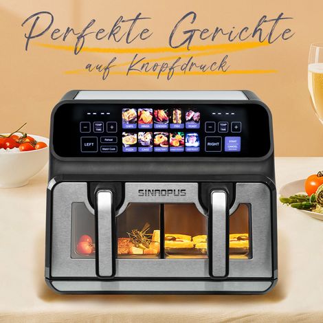 Doppelkammer-Heißluftfritteuse 9 l 2200 W mit Fenster, LED-Display, schwarz HAVRYA (1/5)