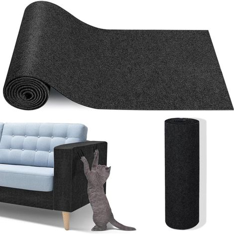 Tapis à griffer pour chat, 118 po x 15,8 po, protecteur de meubles auto-adhésif contre les griffures de chat, protège-canapé, tapis mural à découper soi-même pour chat (noir) (1/5)