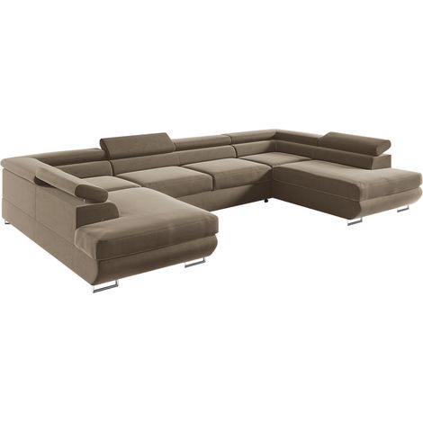 U-förmiges 5-Sitzer-Sofa, umwandelbar mit Bettkasten Lyam Braun
