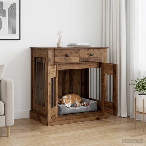 Beyamis Mobilier pour cage à chien, bois antique, 80 x 47,5 x 80 cm. (1/5)