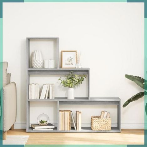 857990 étagère séparatrice de pièce 3niveaux sonoma gris 123x29x123 cm (1/5)