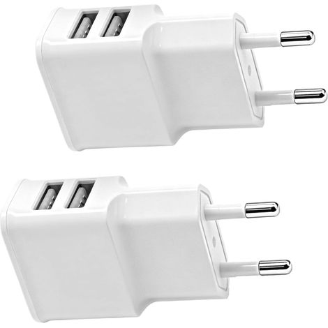 2 Pièces Chargeur Double USB 5V 2.1A Prise Secteur USB 10W Chargeur Secteur Prise Multiple USB Universel Adaptateur Charge Rapide pour 14 13 12 11 Pro Max XS XR X 8 7 6 6S Plus SE 5 5S (1/5)