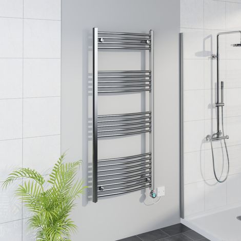 WiFi Thermostatic Curved Towel Rail Timer Chrome 1400x600mm
